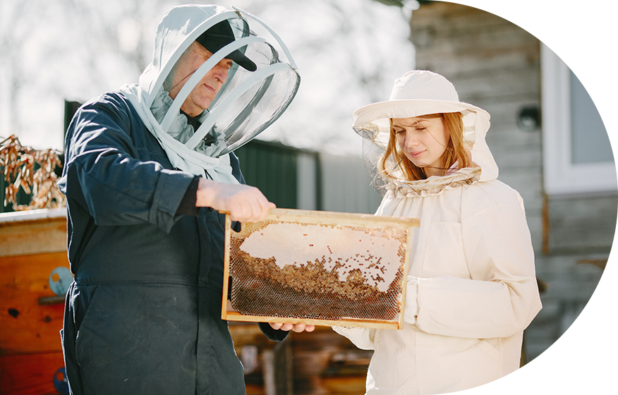 texas beekeeper showing a student raw honey